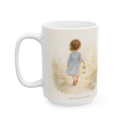 La fe crece cada vez que confío en Dios | Taza devocional de fe | Hebreos 11:1 — 15 oz · Cara ilustrada