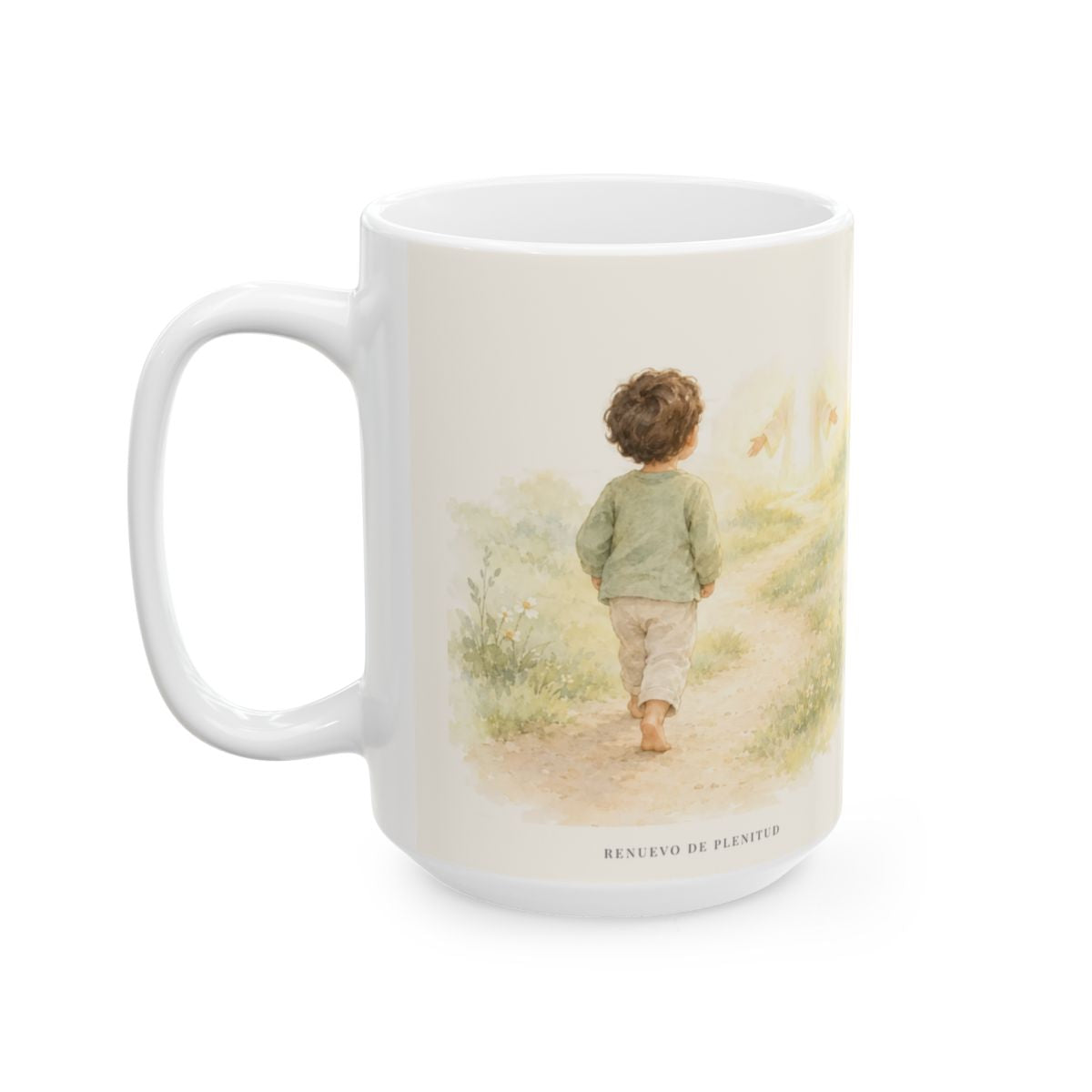 Mi Padre corrió a mi encuentro | Taza con arte cristiano | Lucas 15:24 — 15 oz · Cara ilustrada