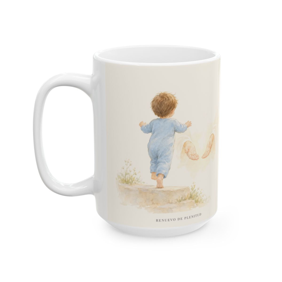 Obedecer a Dios es mi mayor valentía | Taza devocional ilustrada | Hebreos 11:8 — 15 oz · Cara ilustrada