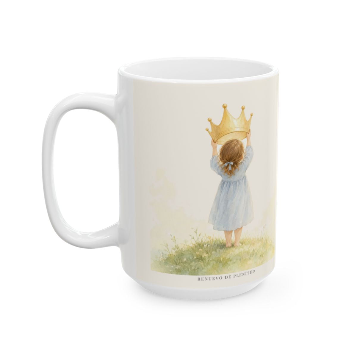Soy hija amada de Dios | Taza con arte cristiano | 1 Juan 3:1 — 15 oz · Cara ilustrada