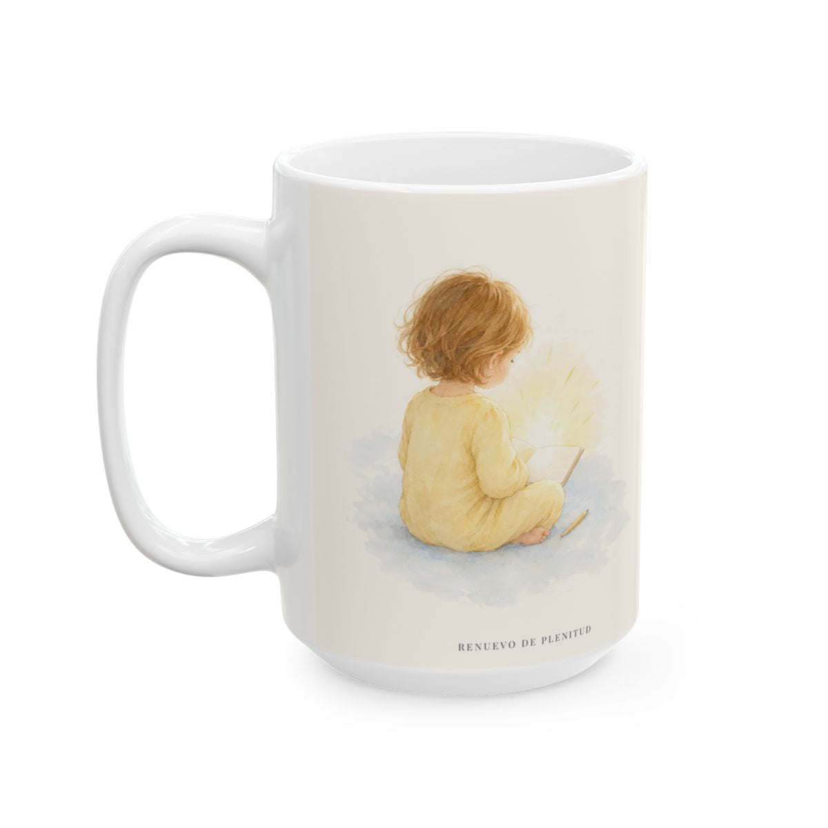 El Espíritu del Dios vivo escribe en mi corazón | Taza devocional de fe | 2 Corintios 3:3 — 15 oz · Cara ilustrada