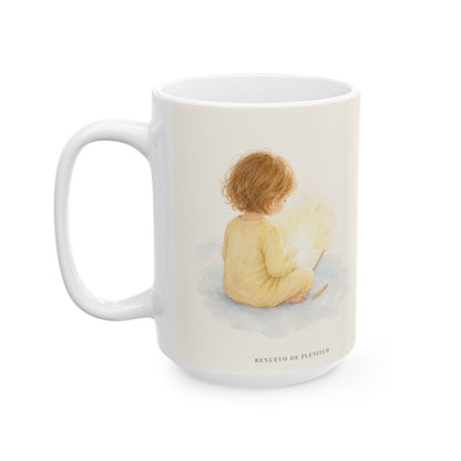 El Espíritu del Dios vivo escribe en mi corazón | Taza devocional de fe | 2 Corintios 3:3 — 15 oz · Cara ilustrada