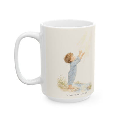 En mi debilidad Dios se muestra fuerte | Taza devocional de fe | 2 Corintios 12:9 — 15 oz · Cara ilustrada