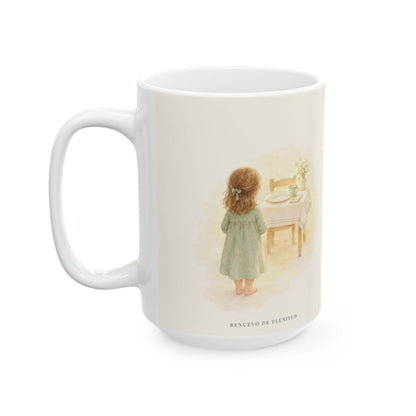 En mesa servida delante de mis angustias | Taza cristiana en dos tamaños | Salmo 23:5 — 15 oz · Cara ilustrada