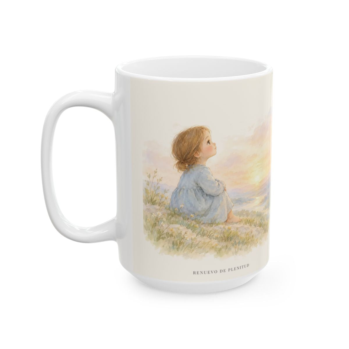 El Padre escucha mi oración | Taza con arte cristiano | Lucas 22:42 — 15 oz · Cara ilustrada