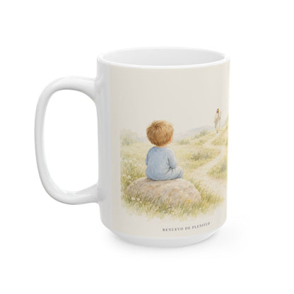 Dios no se cansa de buscarme | Taza bíblica para café | Lucas 15:4 — 15 oz · Cara ilustrada