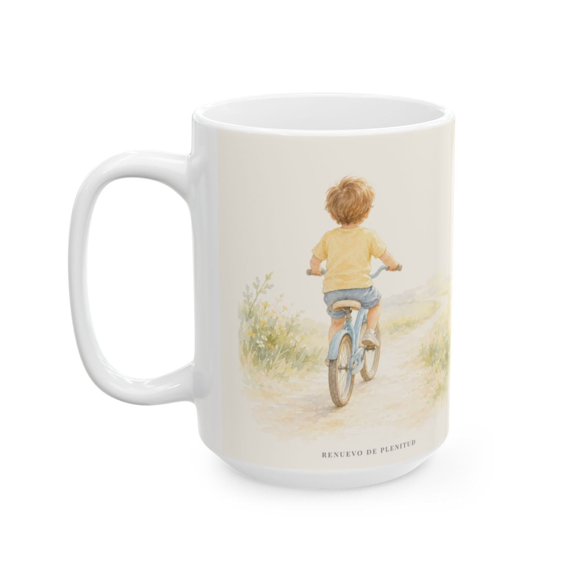 Jehová fortalece tu corazón | Taza bíblica para café | Salmo 27:14 — 15 oz · Cara ilustrada