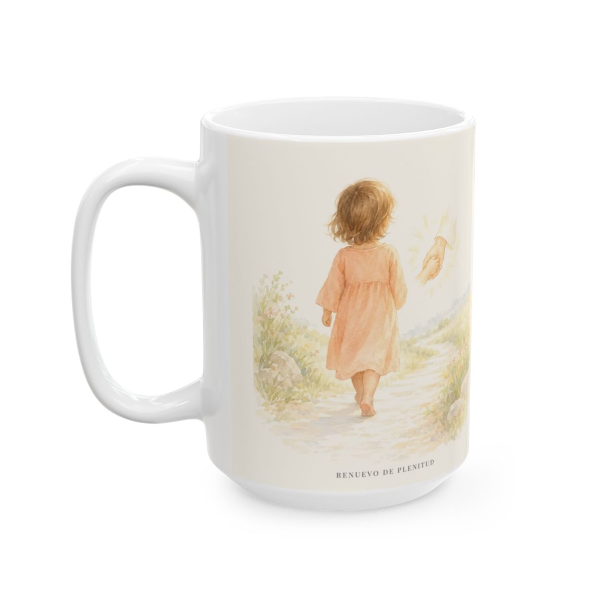 Nunca estoy solo | Taza de fe para cada mañana | Salmo 73:23 — 15 oz · Cara ilustrada