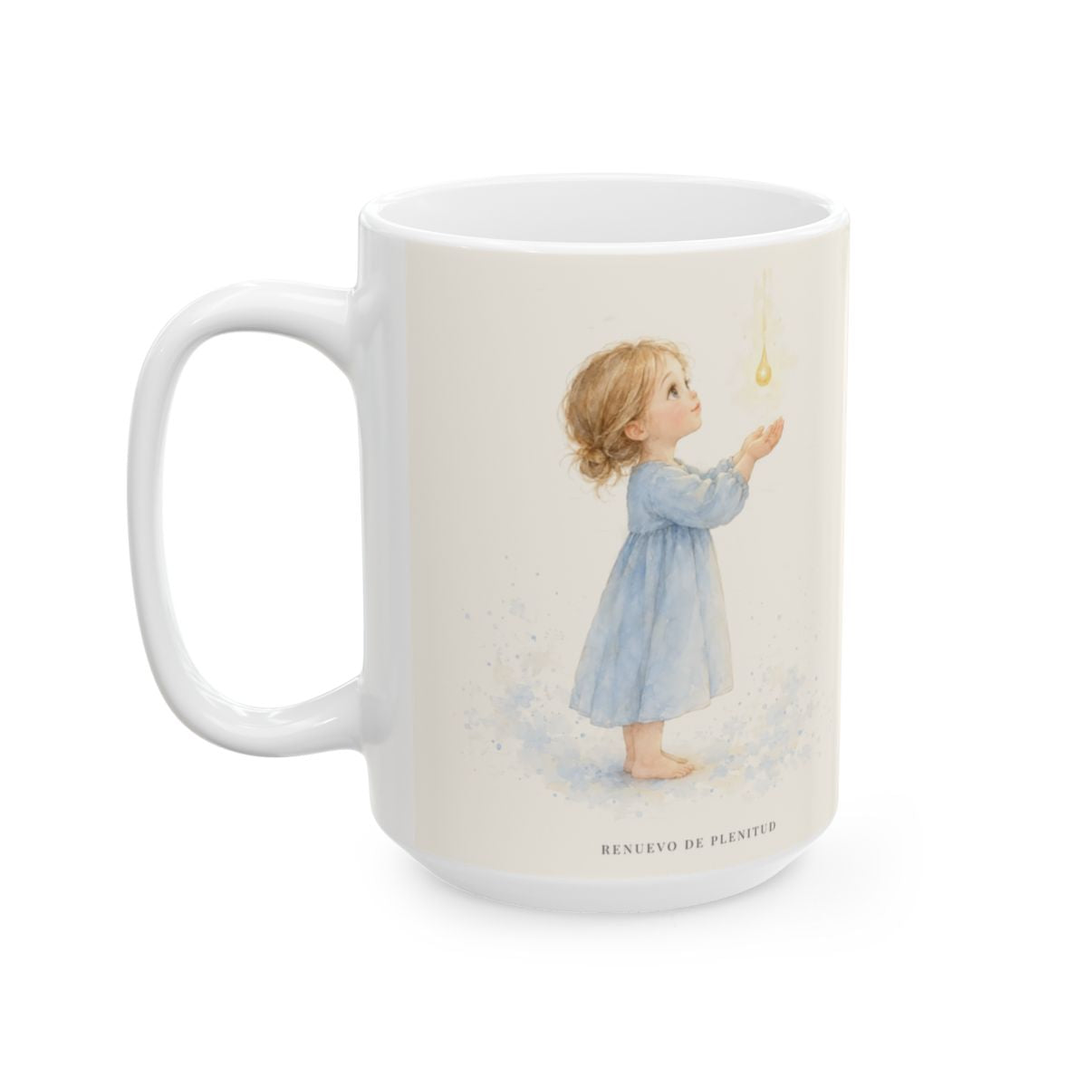 Dios dará sin dudar al que pide con fe | Taza devocional de fe | Santiago 1:6 — 15 oz · Cara ilustrada