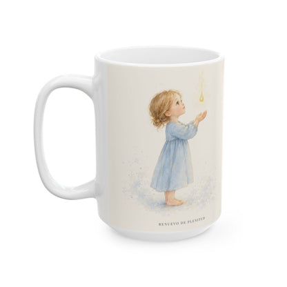Dios dará sin dudar al que pide con fe | Taza devocional de fe | Santiago 1:6 — 15 oz · Cara ilustrada