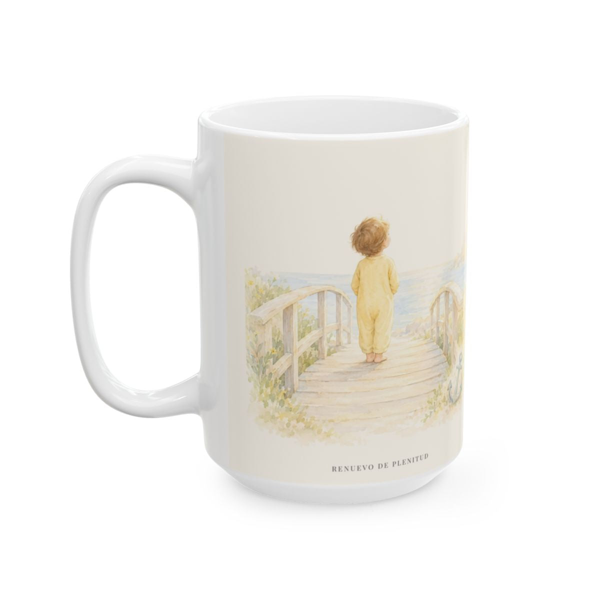 El Señor me sostiene en pensamiento firme | Taza devocional ilustrada | Isaías 26:3 — 15 oz · Cara ilustrada