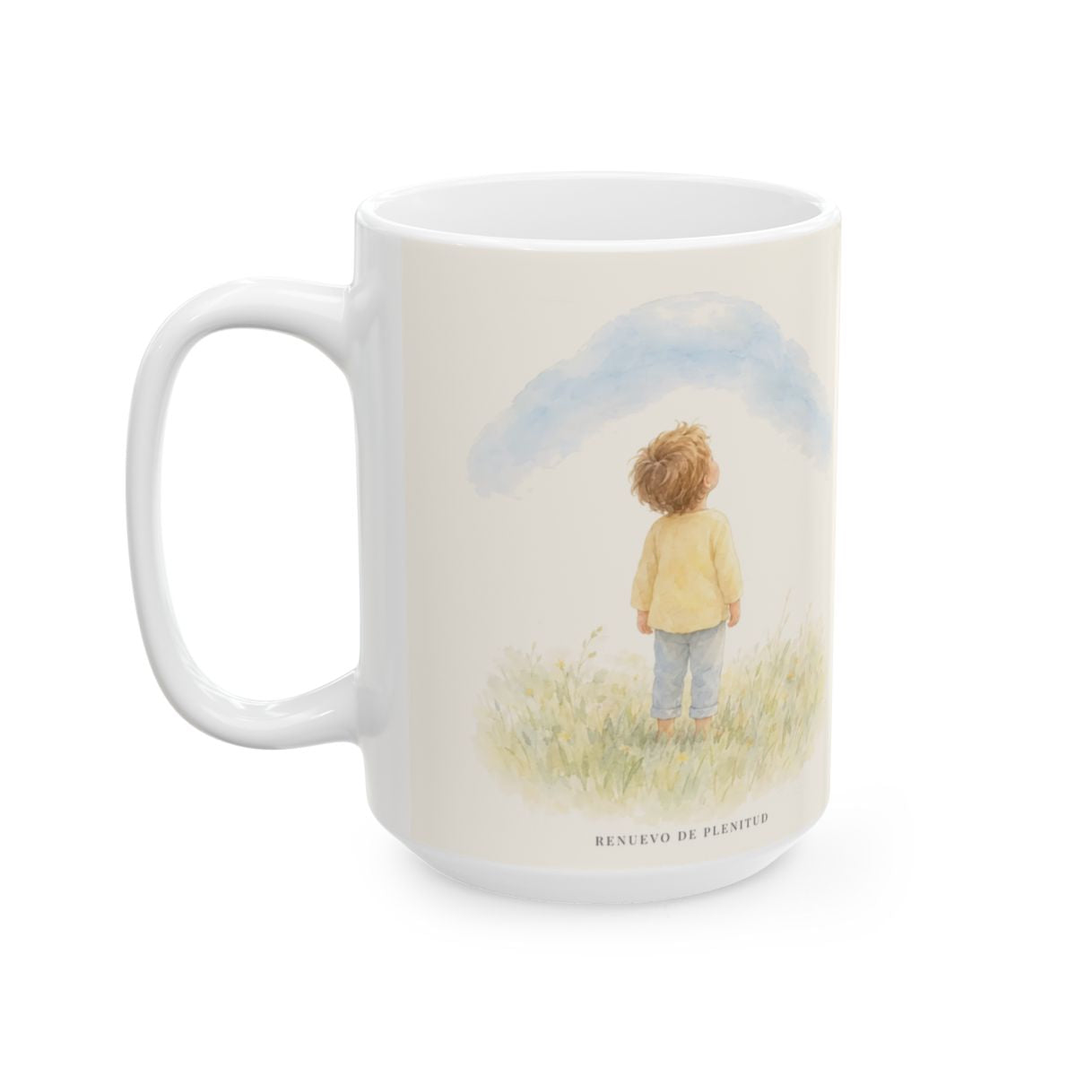 El poder de Cristo descansa sobre mí | Taza devocional ilustrada | 2 Corintios 12:9 — 15 oz · Cara ilustrada
