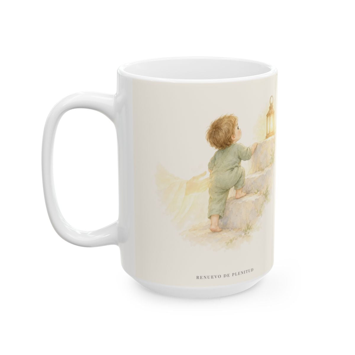 El Espíritu me ayuda en mi debilidad | Taza devocional ilustrada | Romanos 8:26 — 15 oz · Cara ilustrada