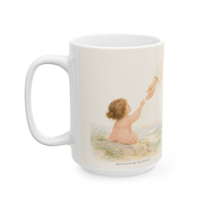Dios está conmigo y no me suelta | Taza bíblica para café | 2 Timoteo 1:7 — 15 oz · Cara ilustrada