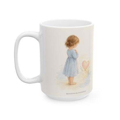 Dios dispone mi corazón cuando oro | Taza de inspiración bíblica | Salmo 10:17 — 15 oz · Cara ilustrada