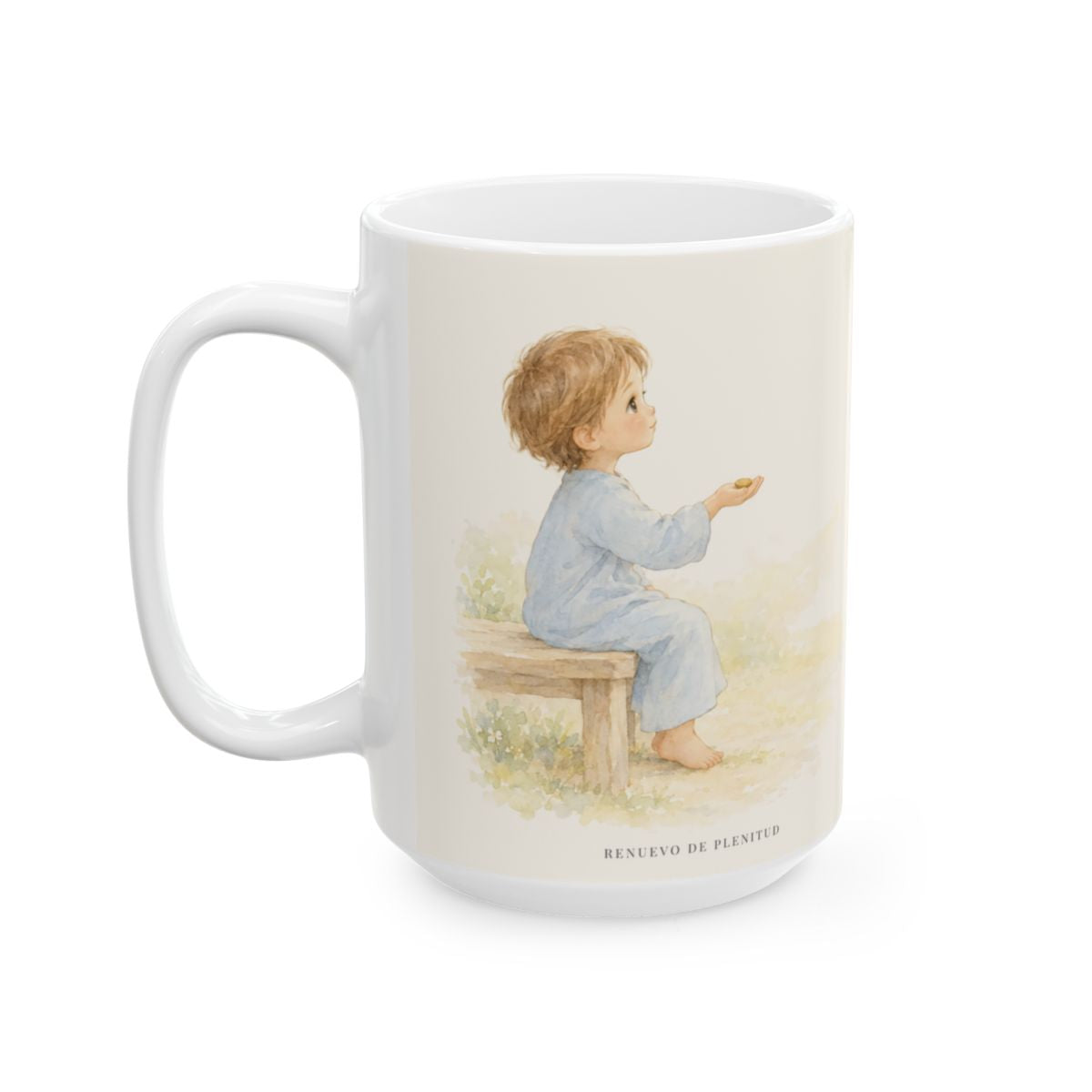Todo lo demás os será añadido | Taza bíblica de cerámica | Mateo 6:33 — 15 oz · Cara ilustrada