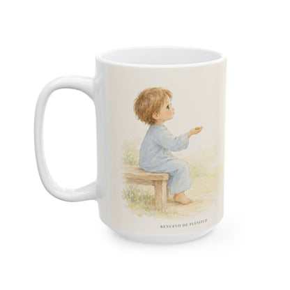 Todo lo demás os será añadido | Taza bíblica de cerámica | Mateo 6:33 — 15 oz · Cara ilustrada