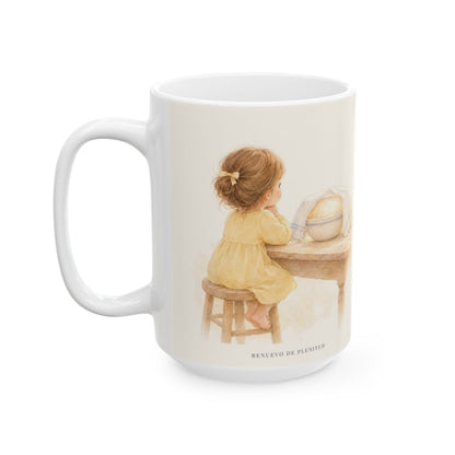 Dios obra por mí mientras yo espero | Taza cristiana con frase devocional | Juan 5:17 — 15 oz · Cara ilustrada