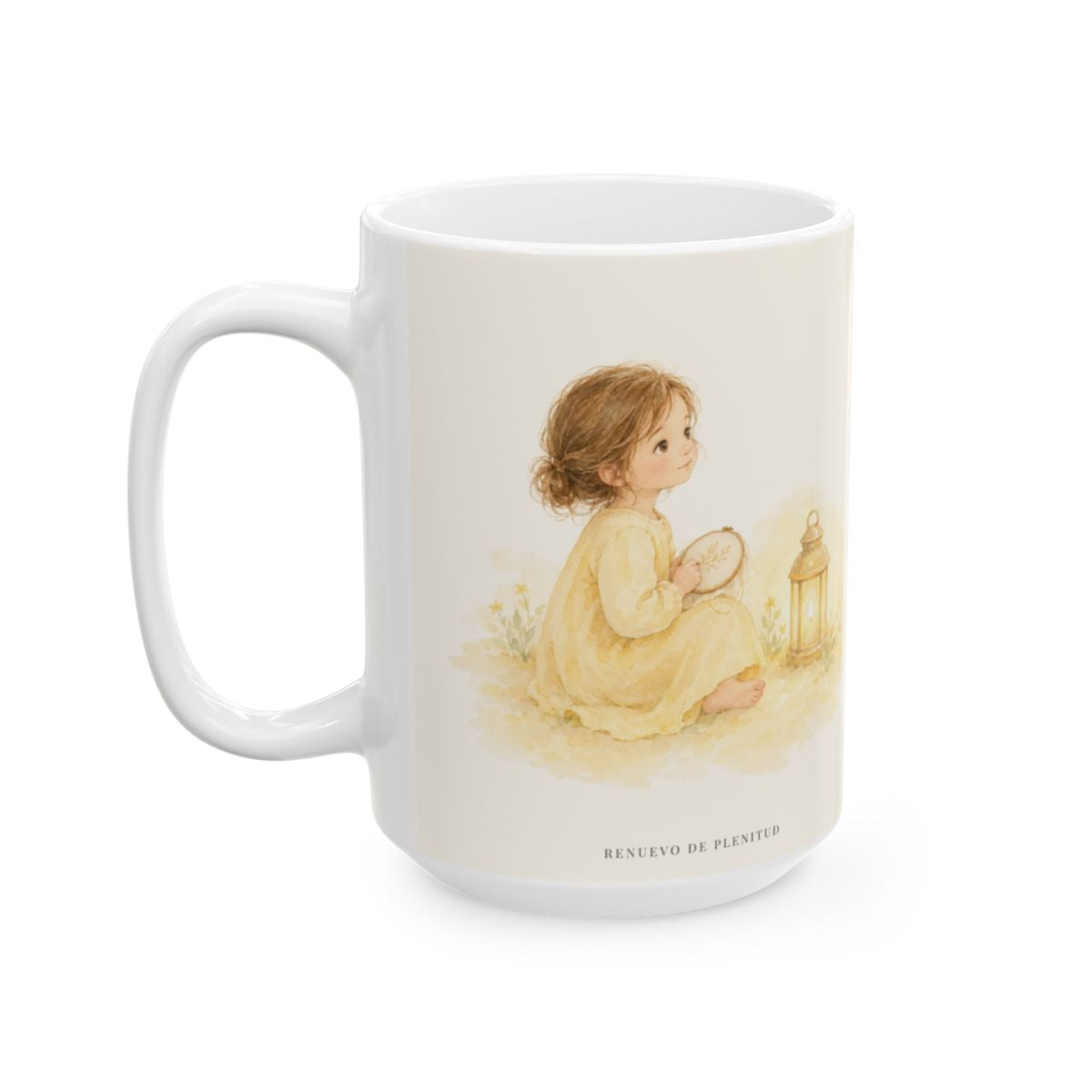 Somos obra de las manos de Dios | Taza con arte cristiano | Efesios 2:10 — 15 oz · Cara ilustrada