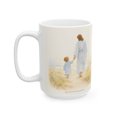 Tú me tomaste de la mano | Taza bíblica de cerámica | Salmo 73:23 — 15 oz · Cara ilustrada