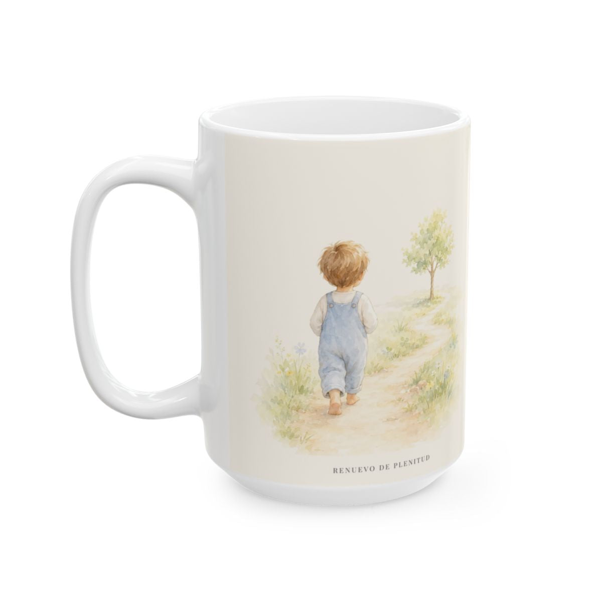 Basta a cada día su propio afán | Taza cristiana para regalar | Mateo 6:34 — 15 oz · Cara ilustrada
