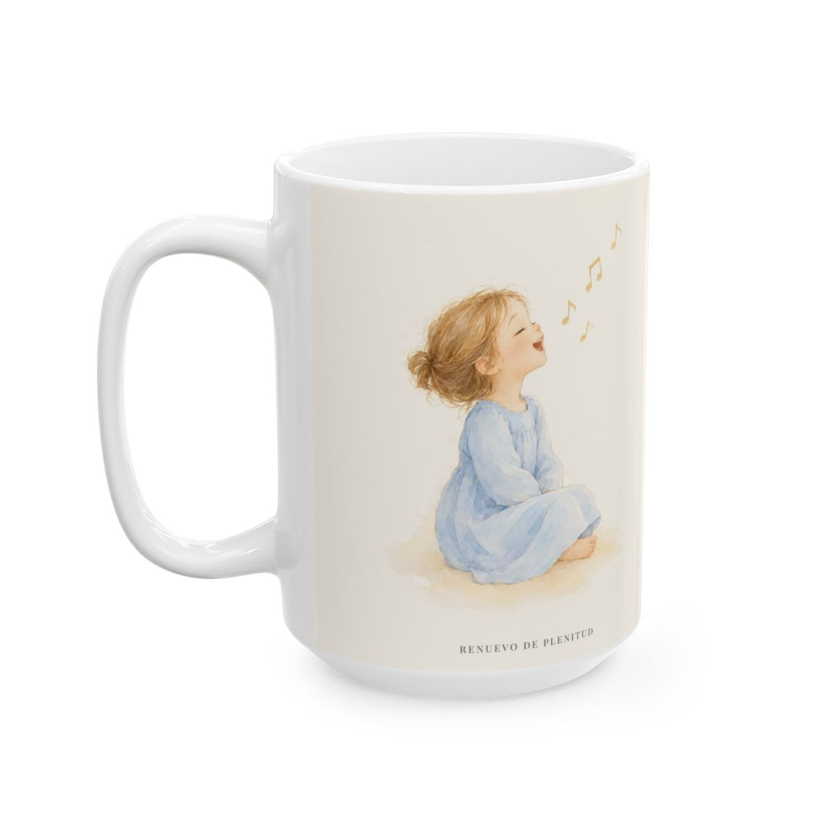 Alabaré su nombre con alegría | Taza devocional ilustrada | Salmo 149:3 — 15 oz · Cara ilustrada