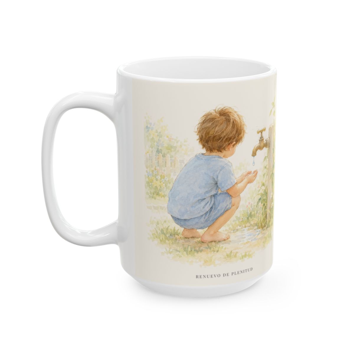 Nunca se acaba la misericordia de Dios | Taza devocional ilustrada | Lamentaciones 3:22-23 — 15 oz · Cara ilustrada