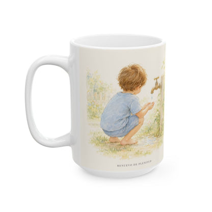 Nunca se acaba la misericordia de Dios | Taza devocional ilustrada | Lamentaciones 3:22-23 — 15 oz · Cara ilustrada