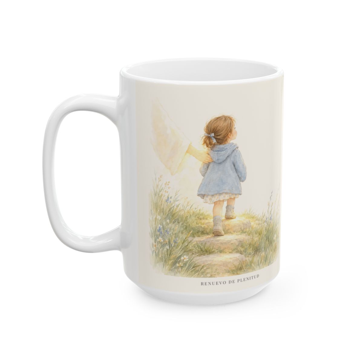 El Señor no te dejará caer | Taza devocional de fe | Salmo 55:22 — 15 oz · Cara ilustrada