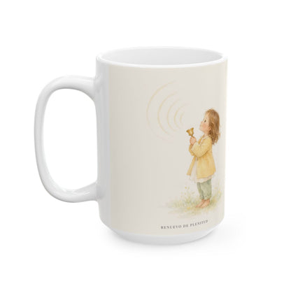 El amigo del esposo se alegra | Taza bíblica de cerámica | Juan 3:29 — 15 oz · Cara ilustrada