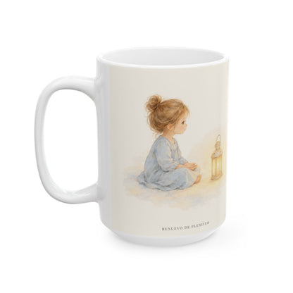 El Señor de los ejércitos está con nosotros | Taza bíblica de cerámica | Salmo 46:10 — 15 oz · Cara ilustrada