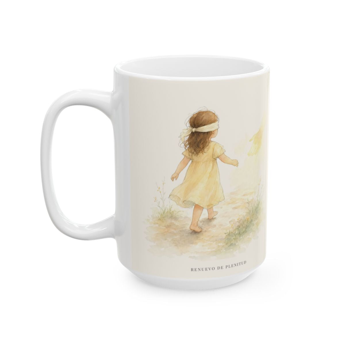 Por fe andamos, no por vista | Taza de fe para cada mañana | 2 Corintios 5:7 — 15 oz · Cara ilustrada