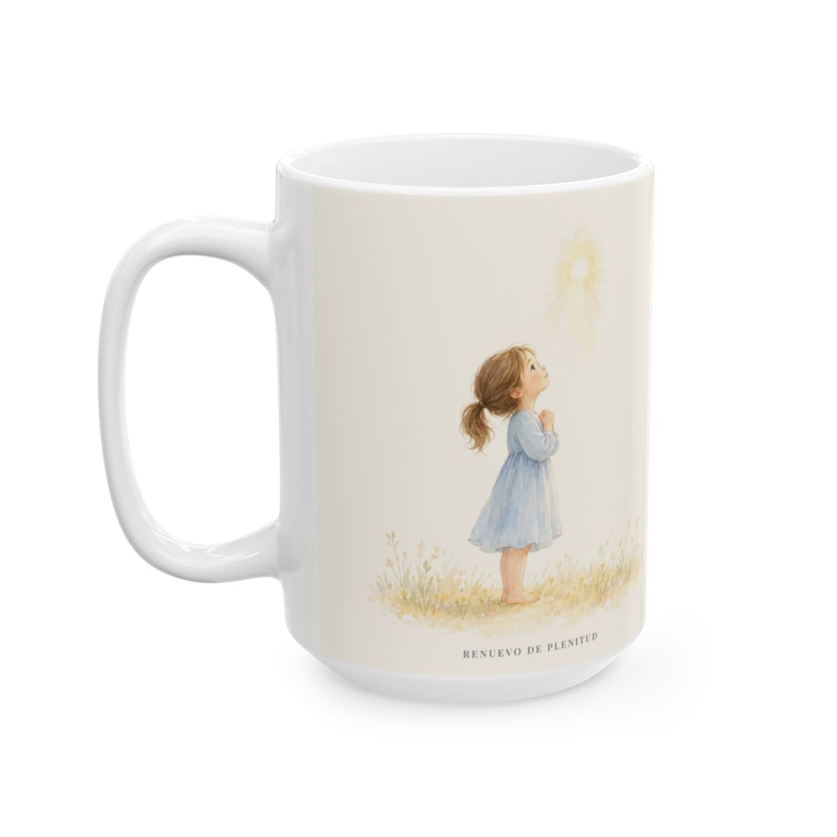Su gracia me basta | Taza de fe para cada mañana | 2 Corintios 12:9 — 15 oz · Cara ilustrada