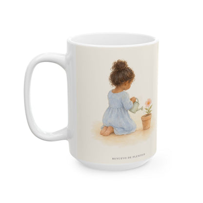 Tu fidelidad continúa para siempre | Taza cristiana con frase devocional | Jeremías 31:3 — 15 oz · Cara ilustrada