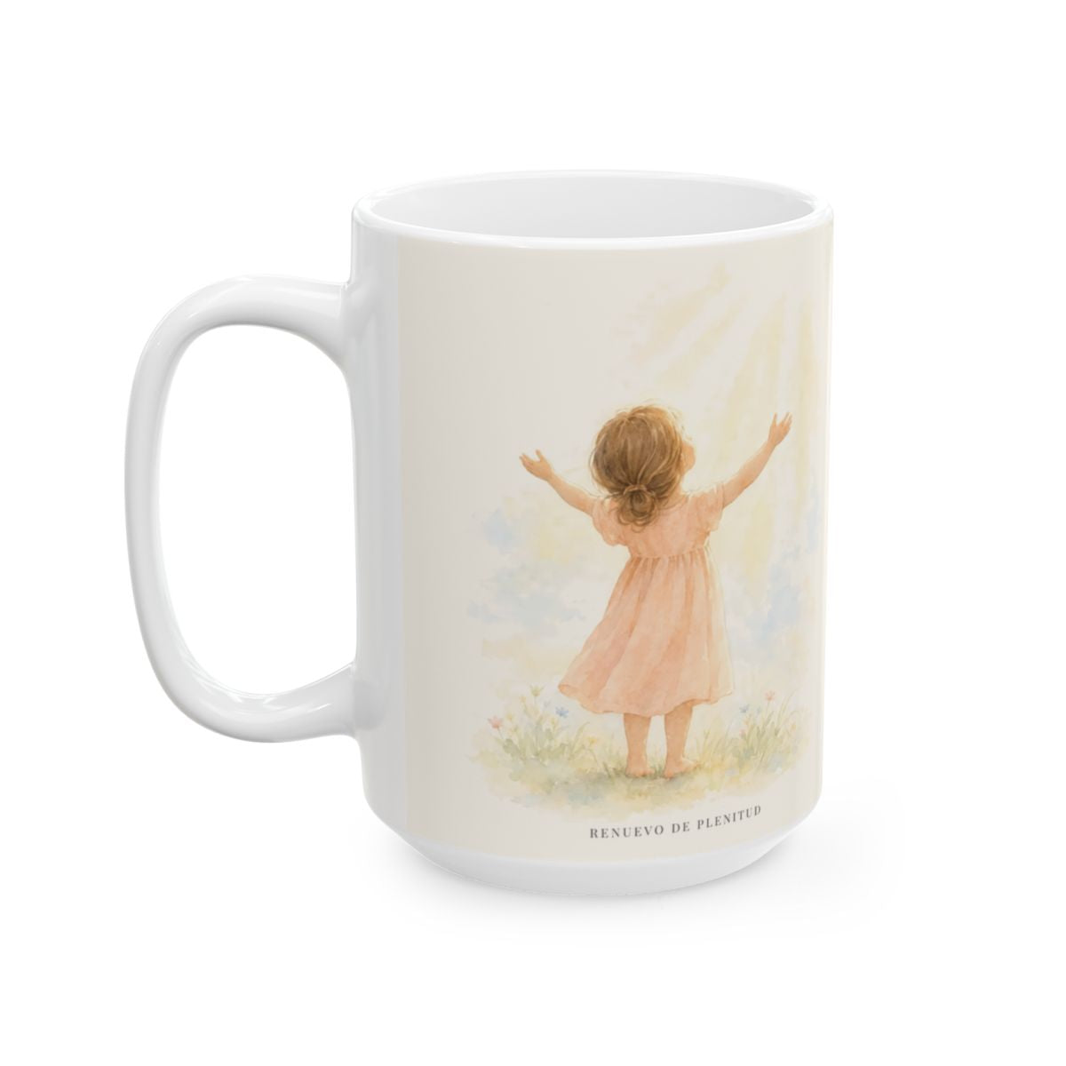 Cristo murió por mí cuando yo aún era pecador | Taza cristiana con frase devocional | Romanos 5:8 — 15 oz · Cara ilustrada