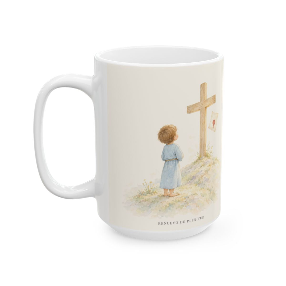 Consumado es: mi deuda quedó pagada | Taza cristiana con frase devocional | Juan 19:30 — 15 oz · Cara ilustrada