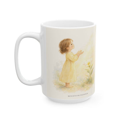 Dios se deja ver por el corazón sencillo | Taza de inspiración bíblica | Mateo 5:8 — 15 oz · Cara ilustrada