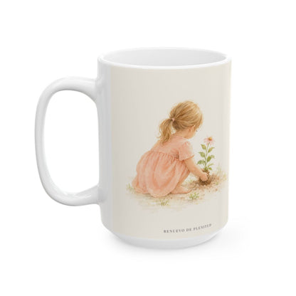 Dios me plantó aquí para florecer | Taza cristiana con frase devocional | Salmo 92:13-14 — 15 oz · Cara ilustrada