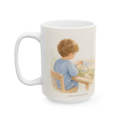 Jesús es el autor y consumador de nuestra fe | Taza cristiana con frase devocional | Hebreos 12:2 — 15 oz · Cara ilustrada