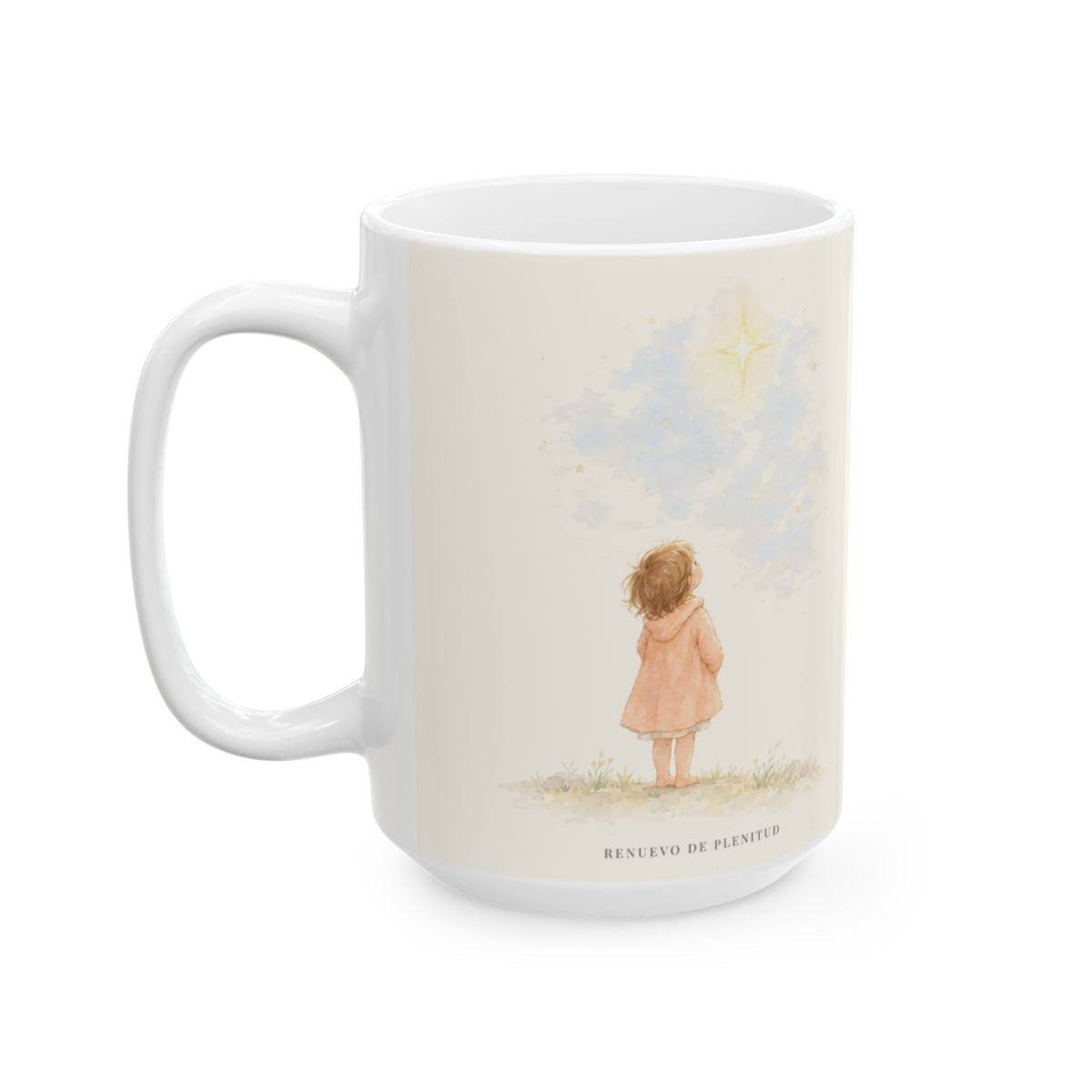 Los cielos cuentan la gloria de Dios | Taza bíblica de cerámica | Salmo 19:1 — 15 oz · Cara ilustrada