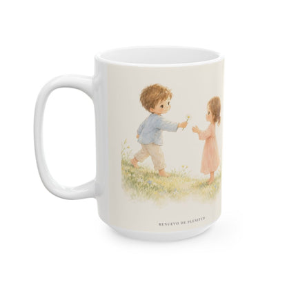 El Padre corre a mi encuentro | Taza con arte cristiano | Lucas 15:20 — 15 oz · Cara ilustrada