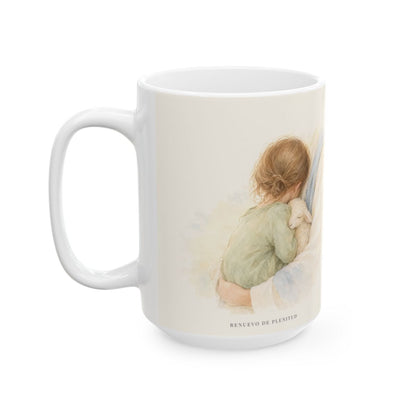 El buen Pastor me lleva junto a su corazón | Taza cristiana para regalar | Isaías 40:11 — 15 oz · Cara ilustrada