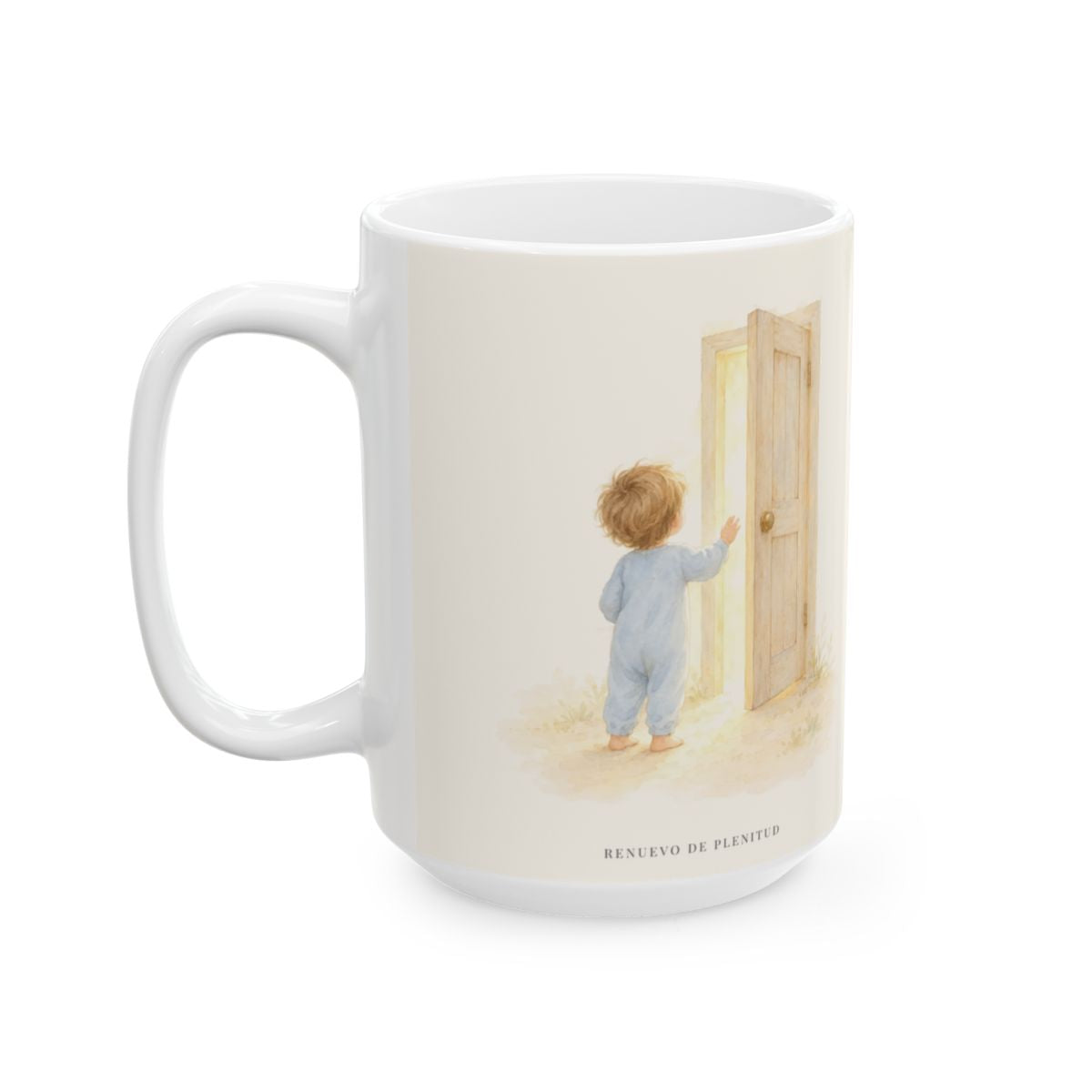 Dios escucha cada oración que le traigo | Taza cristiana en dos tamaños | Mateo 17:20 — 15 oz · Cara ilustrada