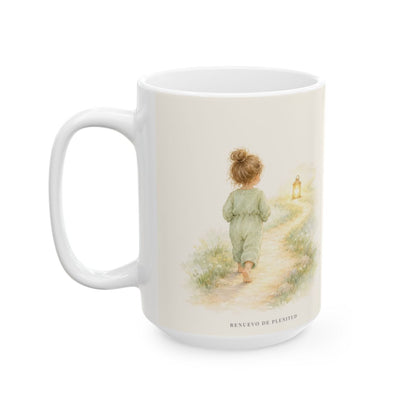 Él enderezará tus veredas | Taza bíblica de cerámica | Proverbios 3:5-6 — 15 oz · Cara ilustrada