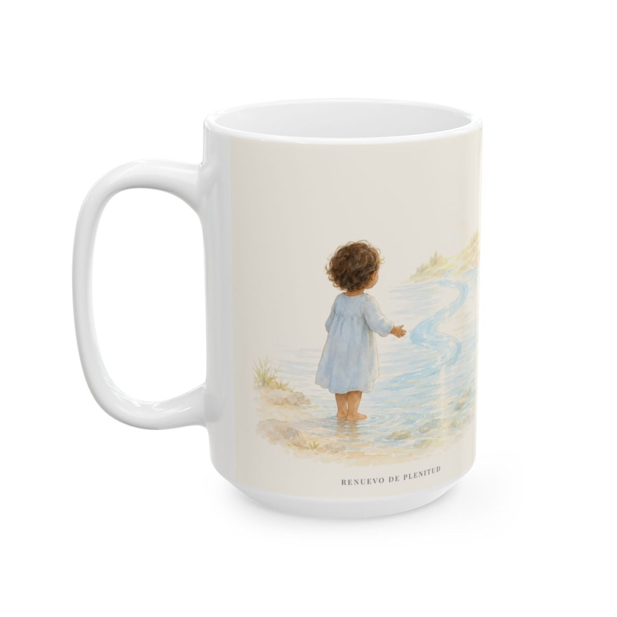 Con cuerdas de amor te atraje | Taza bíblica de cerámica | Jeremías 31:3 — 15 oz · Cara ilustrada