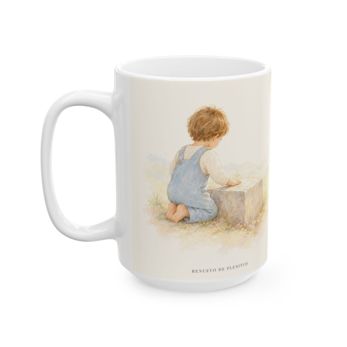 Sobre Cristo construyo mi casa | Taza bíblica de cerámica | Mateo 7:24-25 — 15 oz · Cara ilustrada