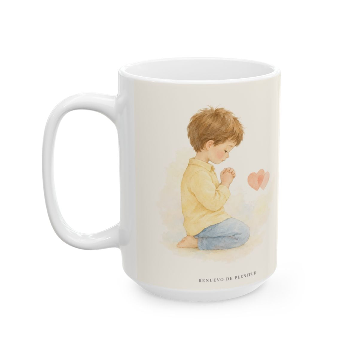 Donde dos se ponen de acuerdo | Taza devocional de fe | Mateo 18:19 — 15 oz · Cara ilustrada