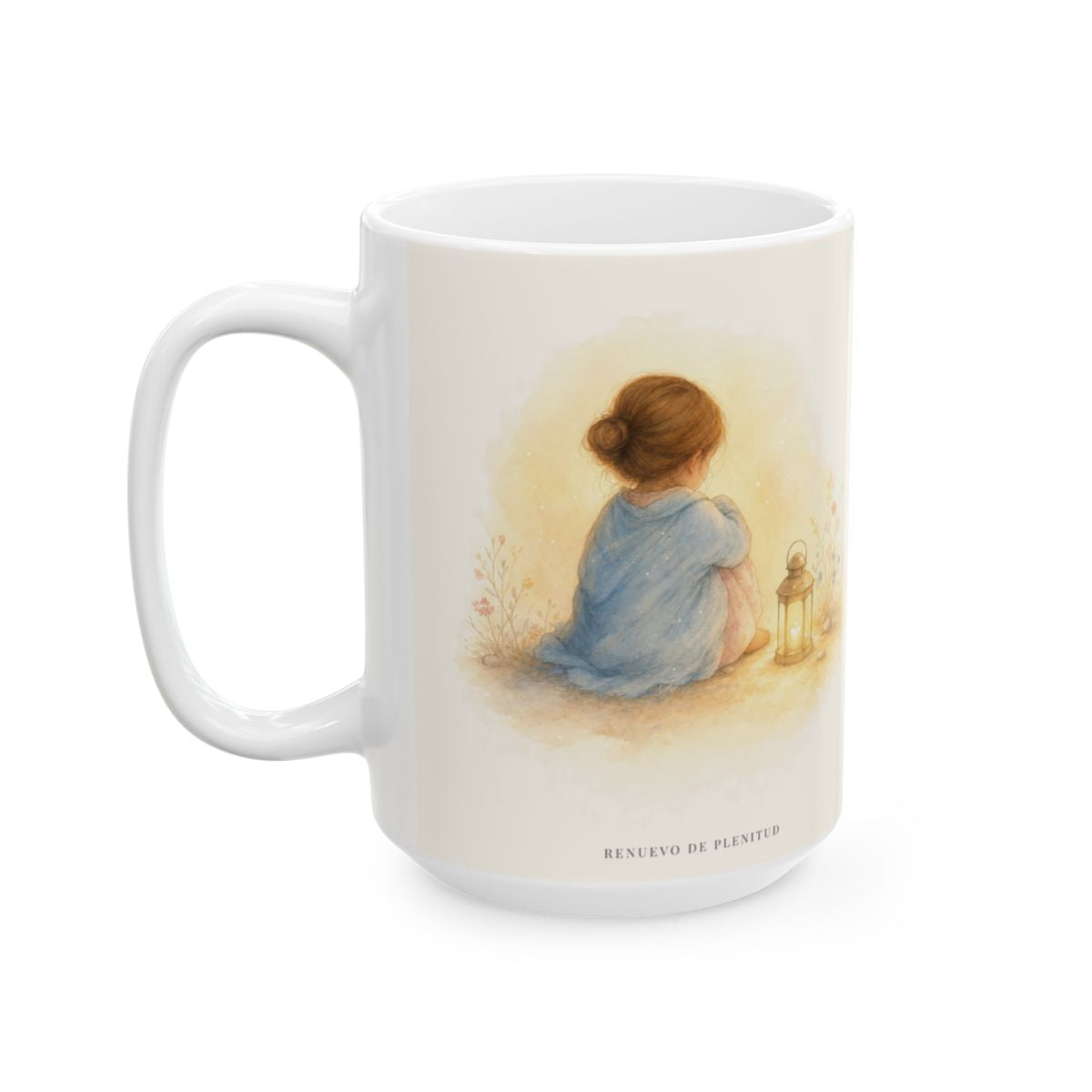 Dios está cerca del corazón quebrantado | Taza devocional ilustrada | Salmo 34:18 — 15 oz · Cara ilustrada