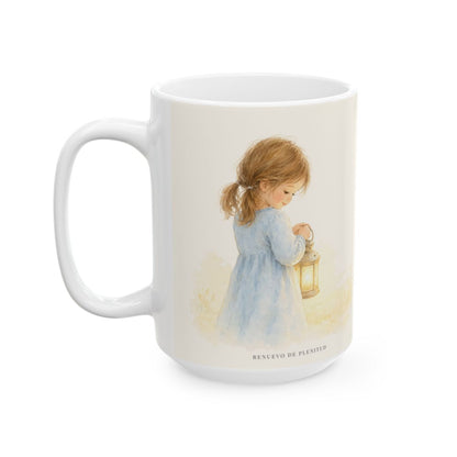 Este mi hijo perdido ha sido hallado | Taza devocional ilustrada | Lucas 15:24 — 15 oz · Cara ilustrada