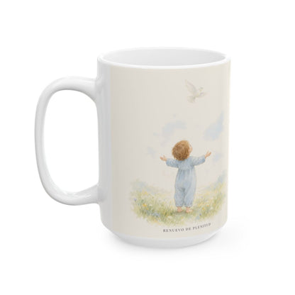 Tú guardas en paz al que confía en ti | Taza devocional ilustrada | Isaías 26:3 — 15 oz · Cara ilustrada